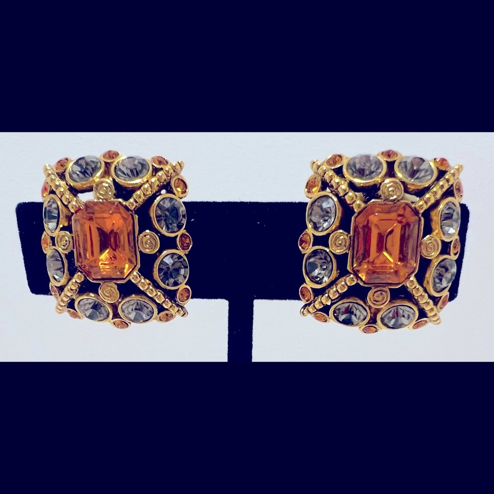 Joan Rivers Classic Collection Vintage Gold Tone Multi Gem Clip - On Earrings